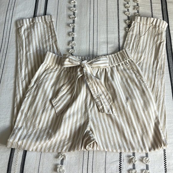 Zara • white tan neutral striped ankle pants with tie belt - Picture 13 of 13